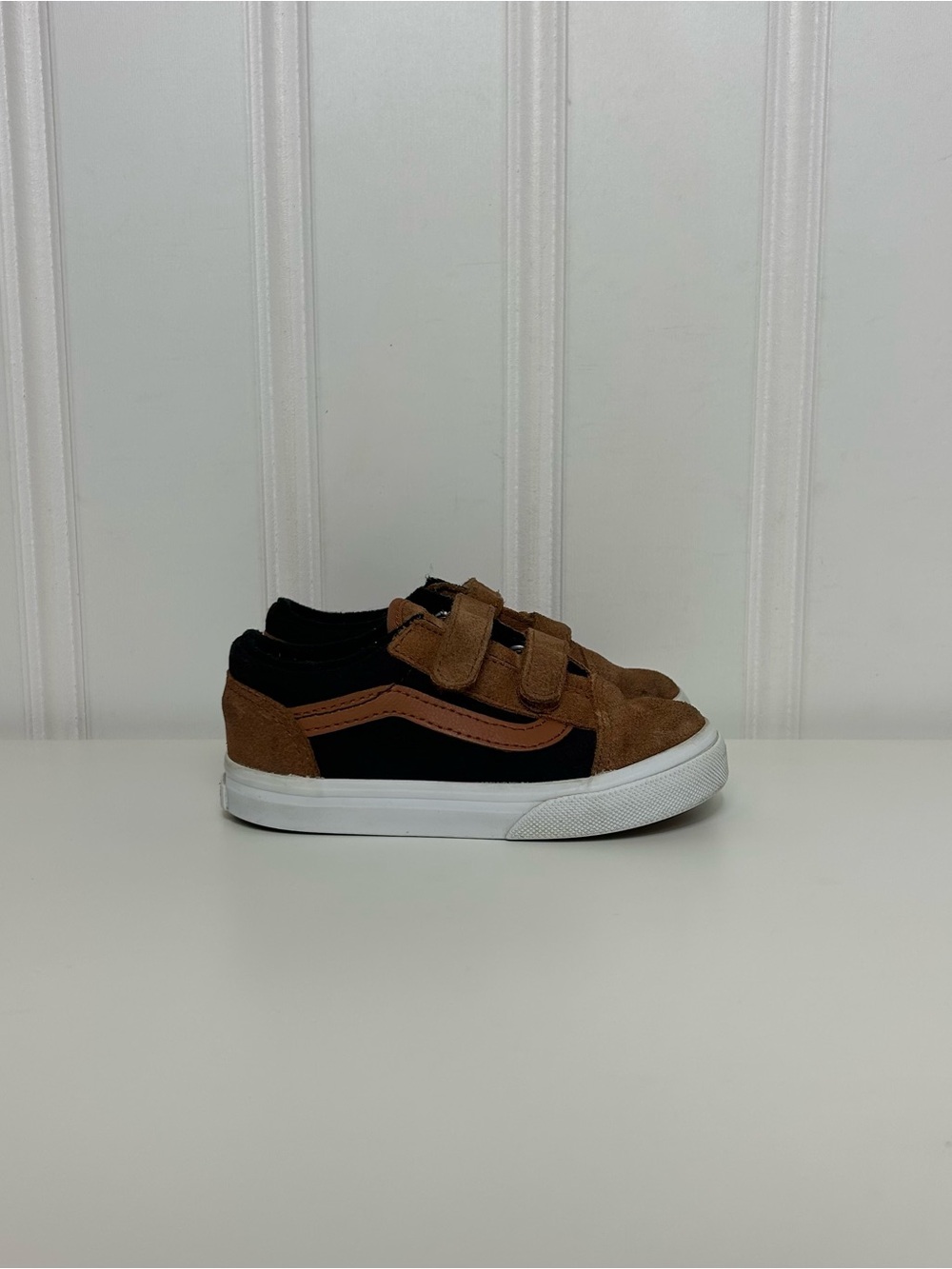 Vans old skool v strap glazed ginger brown white strap toddler kids 8